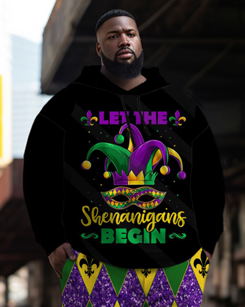 Happy Carnival Printed Plus Size Men's Hoodie Set