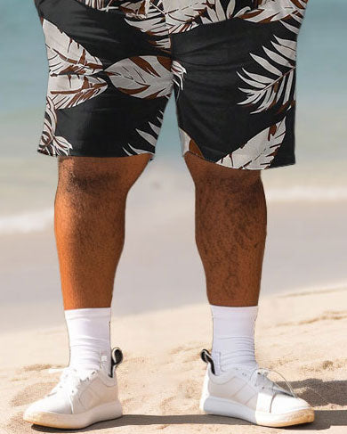 Men's Plus Size Hawaiian Plant Print Shirt Shorts Suit