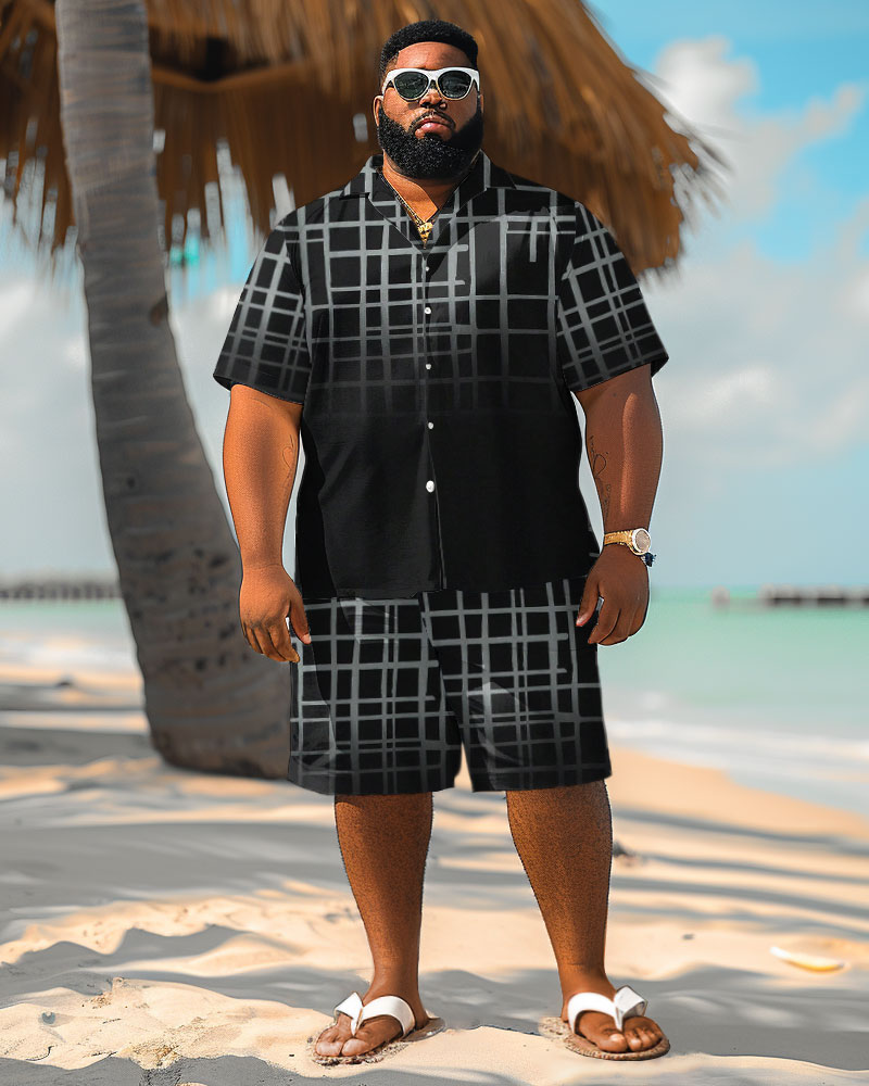 Men's Plus Size Hawaiian Gradient Print Shirt Shorts Set