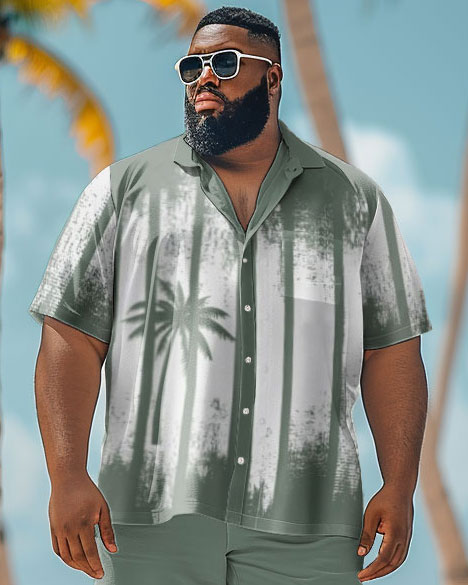 Men's Plus Size Hawaiian Coconut Tree Print Shirt Shorts Suit