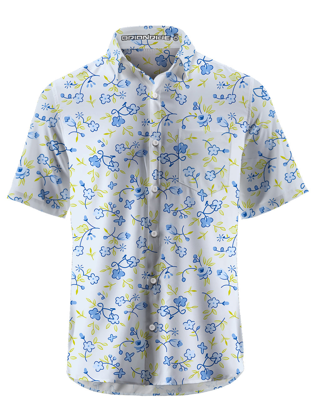 Orionride Blue Flower Bicycle Zipper Pockets Ultra Lightweight Short Sleeves Gravel Shirt