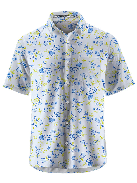 Orionride Blue Flower Bicycle Zipper Pockets Ultra Lightweight Short Sleeves Gravel Shirt