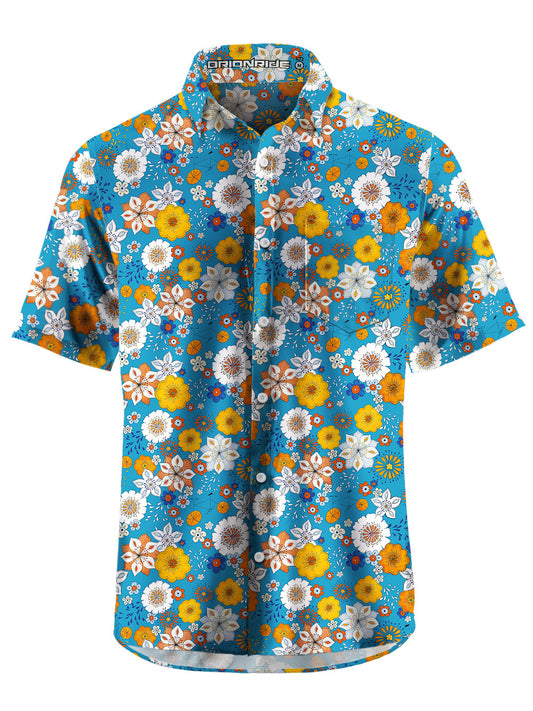 Orionride Short Sleeves Multicolor Flowers Zipper Pockets Ultra Lightweight Gravel Shirt