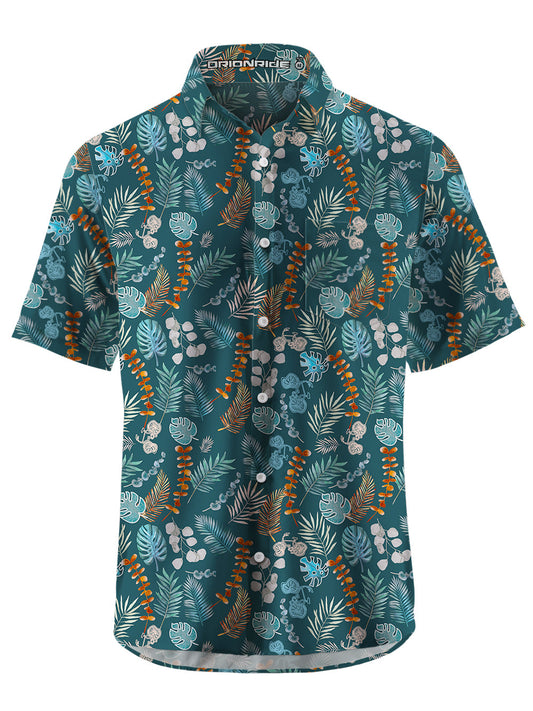 Orionride Short Sleeves Hawaiian Monstera Zipper Pockets Ultra Lightweight Gravel Shirt