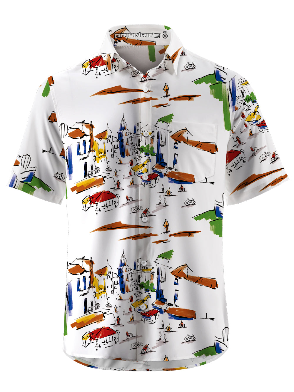 Orionride Short Sleeves Hand-painted Street Scene Zipper Pockets Ultra Lightweight Gravel Shirt