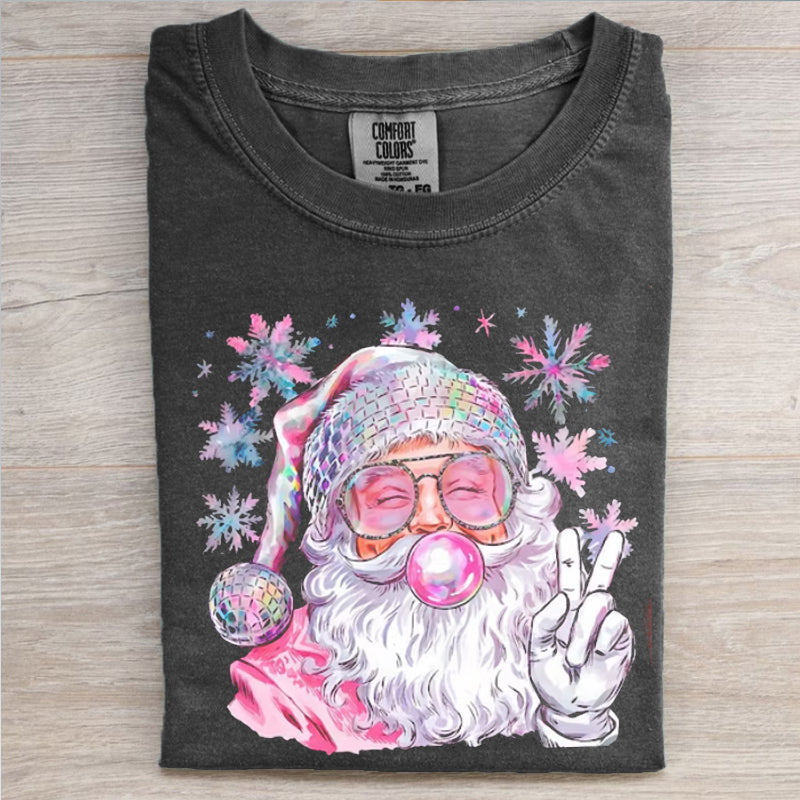 Retro Peace Bubble Blowing Santa T-shirt