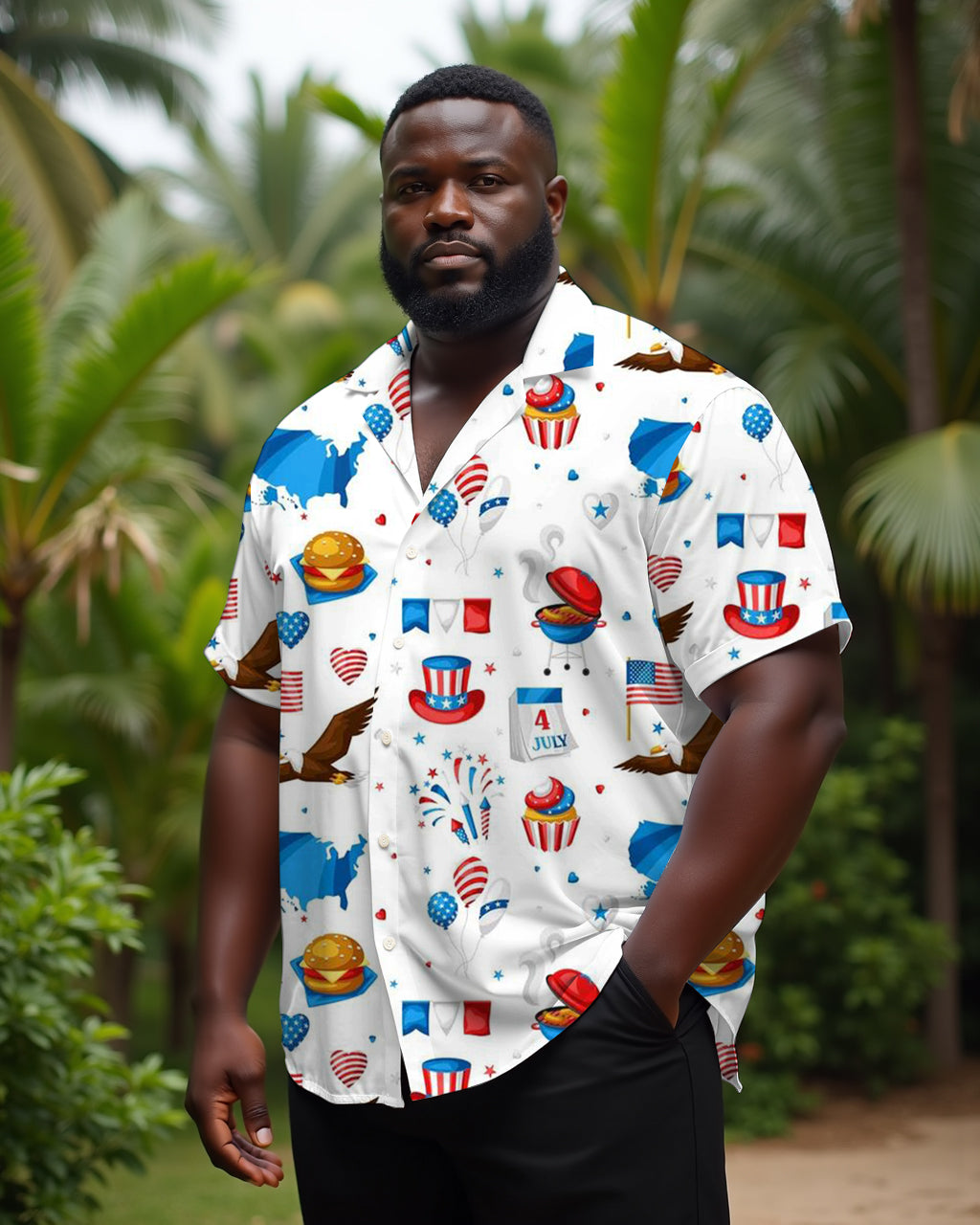 Hawaiian Casual Sacred Flag Men's Plus Size Cuban Collar Short Sleeve Shirt