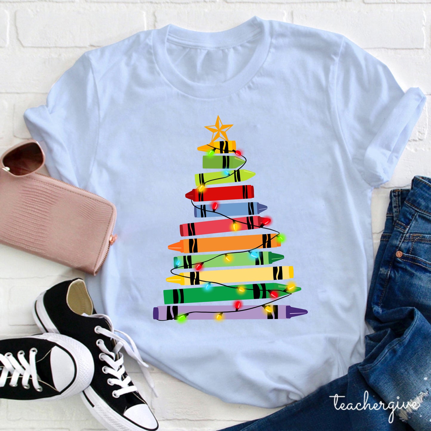 Crayons Tree Colored Lights Teacher T-Shirt