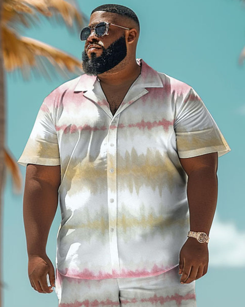 Men's Plus Size Hawaiian Tie-Dye Gradient Print Shirt Shorts Suit