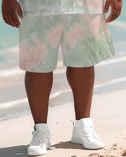 Hawaiian Tie-Dye Coconut Tree Print Shorts Men's Plus Size Set