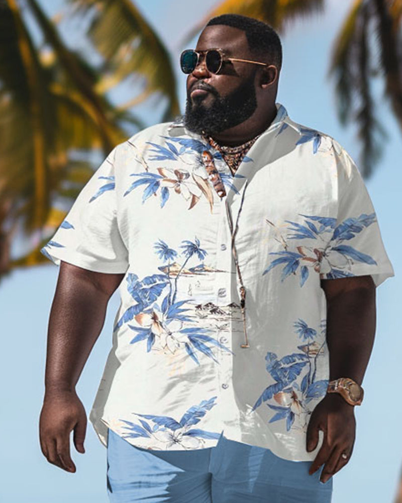 Men's Plus Size Hawaiian Fashion Plant Print Shirt Shorts Suit