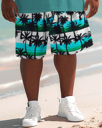 Men's Plus Size Coconut Tree Print T-shirt and Shorts Outfits Set