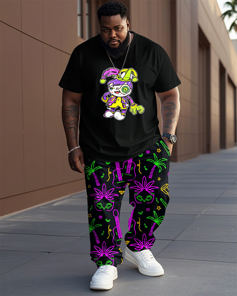 Men's Plus Size Orleans Mardi Gras Fun Clown Print T-Shirt Trousers Suit