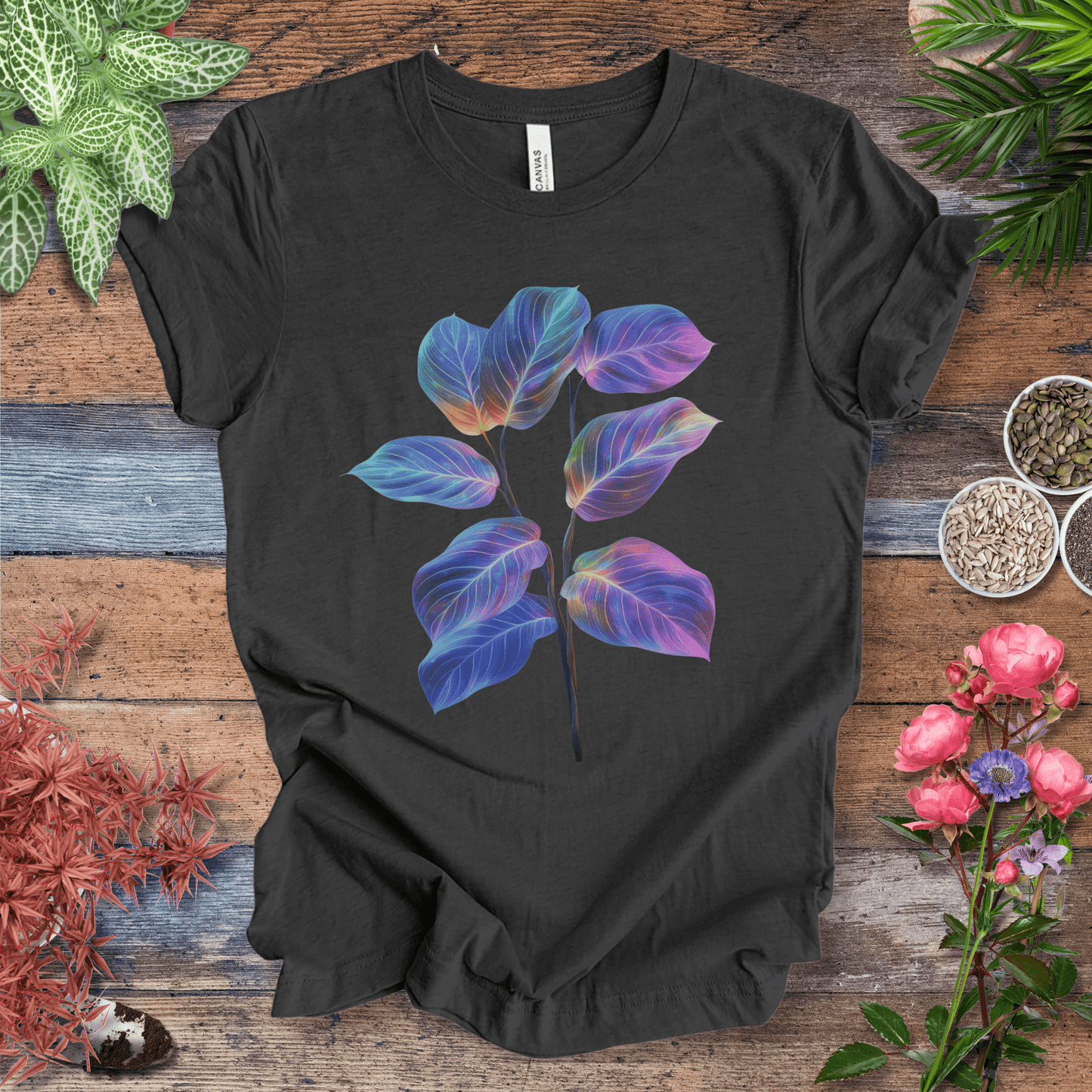 Tropical Sunset Gradient Leaf T-Shirt