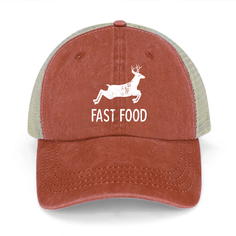 Fast Food Deer Hunting Washed Denim Mesh Back Cap