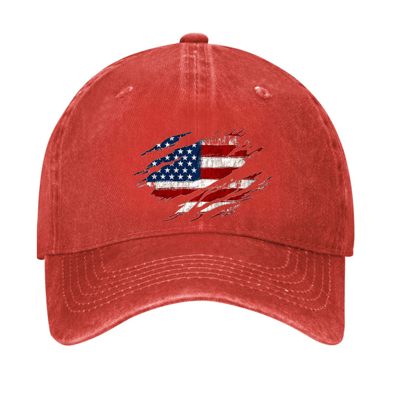 Distressed American Flag Print Cap