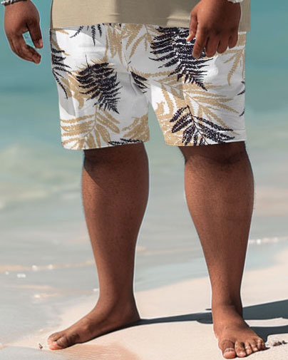 Hawaiian Coconut Print Shorts Men's Plus Size Set