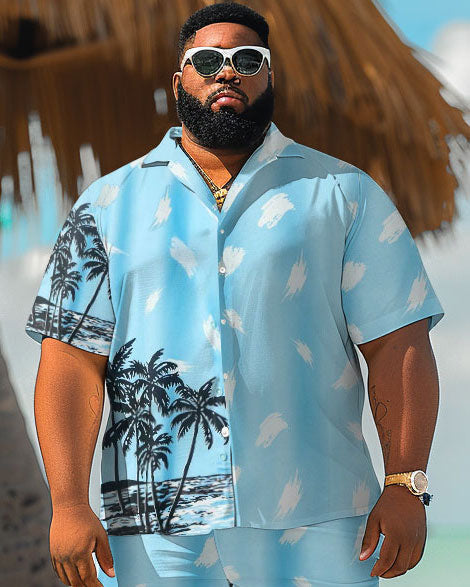 Men's Plus Size Hawaiian Geometric Coconut Tree Print Shirt Shorts Suit