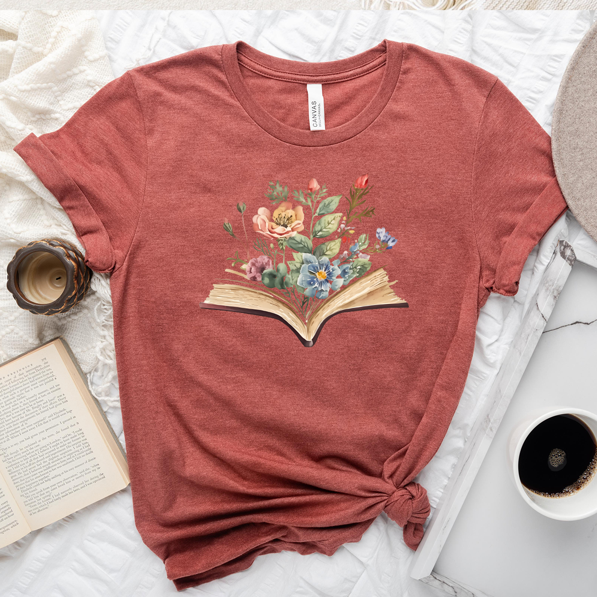 watercolor flowers book unisex tee