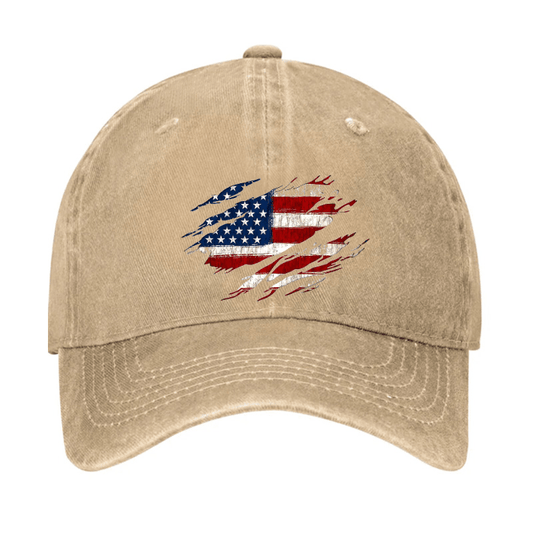 Distressed American Flag Print Cap