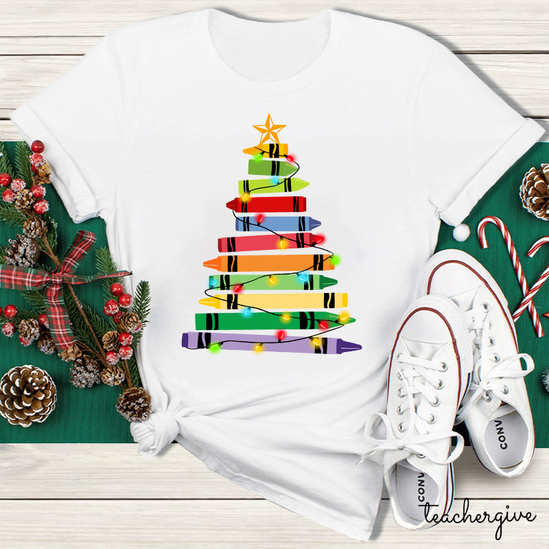 Crayons Tree Colored Lights Teacher T-Shirt