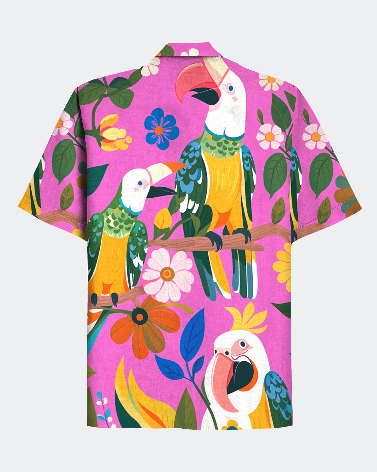 Men's Hawaii Color Matching Parrot Print Short Sleeve Shirt