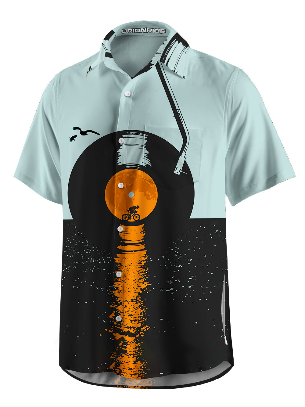 Orionride Short Sleeves Sunset Vinyl Record Zipper Pockets Ultra Lightweight Gravel Shirt