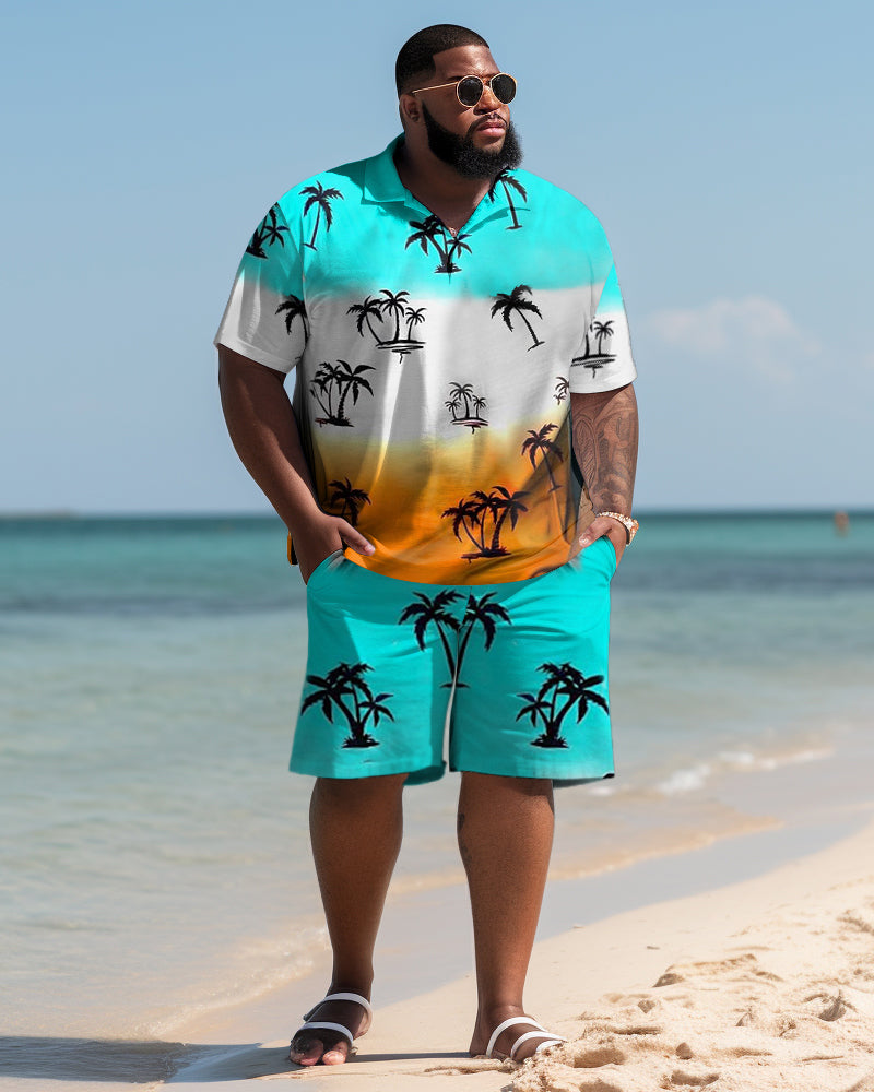 Hawaiian Gradient Coconut Colorblock Shorts Men's Plus Size Set