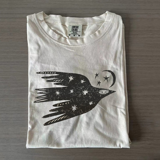 Flying Bird Night Sky Moon Stars Vintage T-shirt