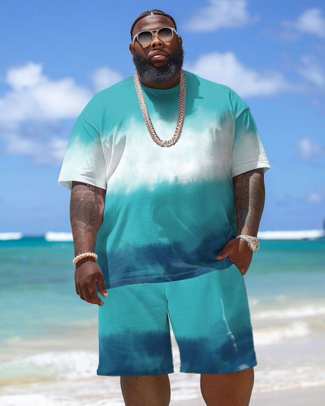 Men's Plus Size Hawaiian Gradient Print T-Shirt Shorts Set