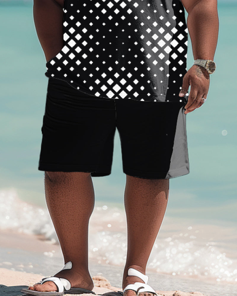 Men's Plus Size Mutant Geometric Print Polo Shirt Shorts Suit