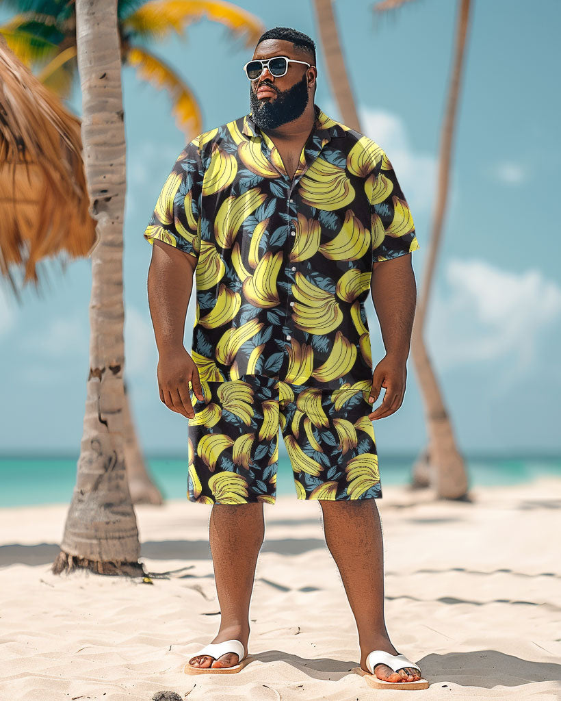 Men's Plus Size Hawaiian Banana Print Shirt Shorts Suit