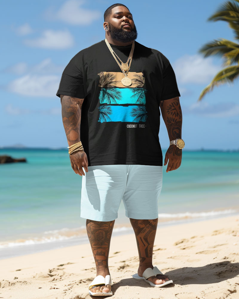 Men's Plus Size Hawaiian Colorblock Coconut Tree Print T-Shirt Shorts Set