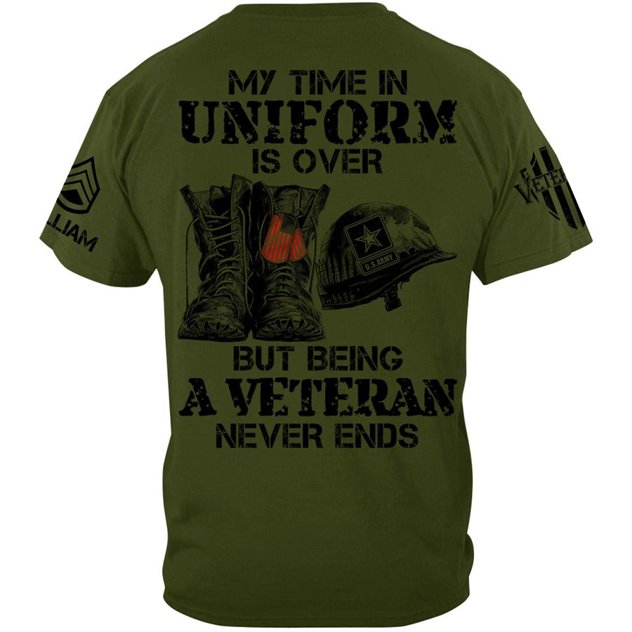 My Time In Uniform Is Over But Being A Veteran Never Ends Custom Shirt Gift For Veteran H2511 Trna