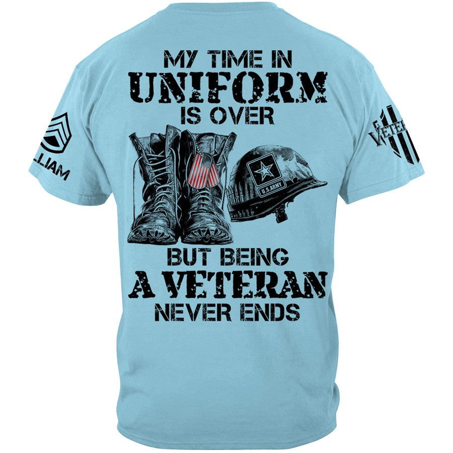 My Time In Uniform Is Over But Being A Veteran Never Ends Custom Shirt Gift For Veteran H2511 Trna