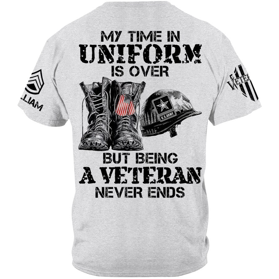 My Time In Uniform Is Over But Being A Veteran Never Ends Custom Shirt Gift For Veteran H2511 Trna