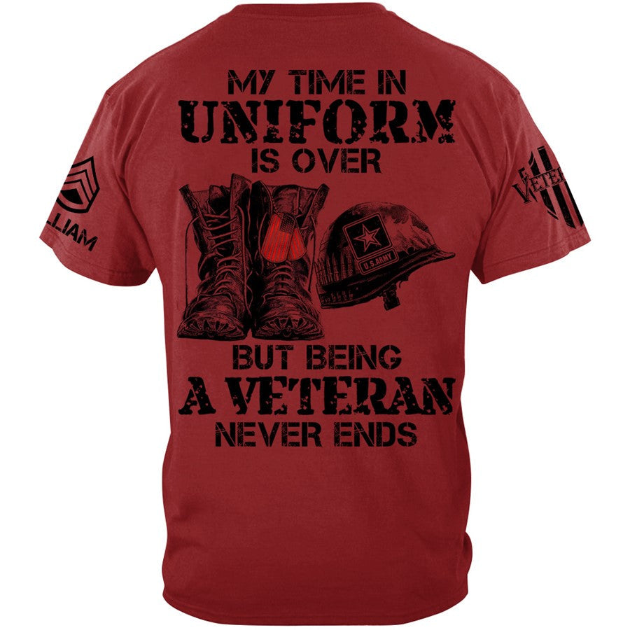 My Time In Uniform Is Over But Being A Veteran Never Ends Custom Shirt Gift For Veteran H2511 Trna