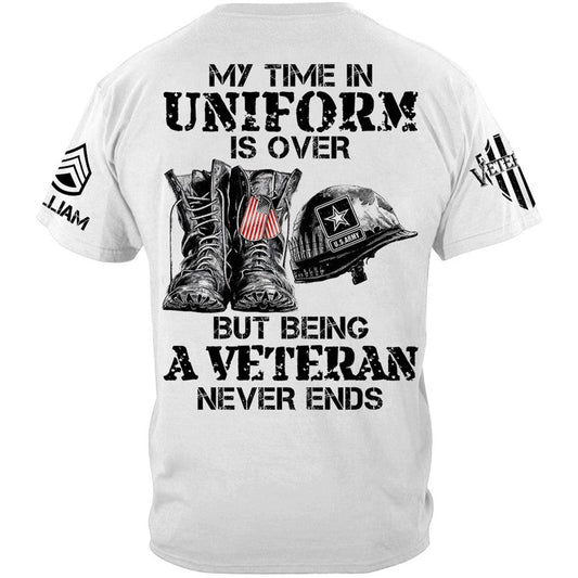 My Time In Uniform Is Over But Being A Veteran Never Ends Custom Shirt Gift For Veteran H2511 Trna