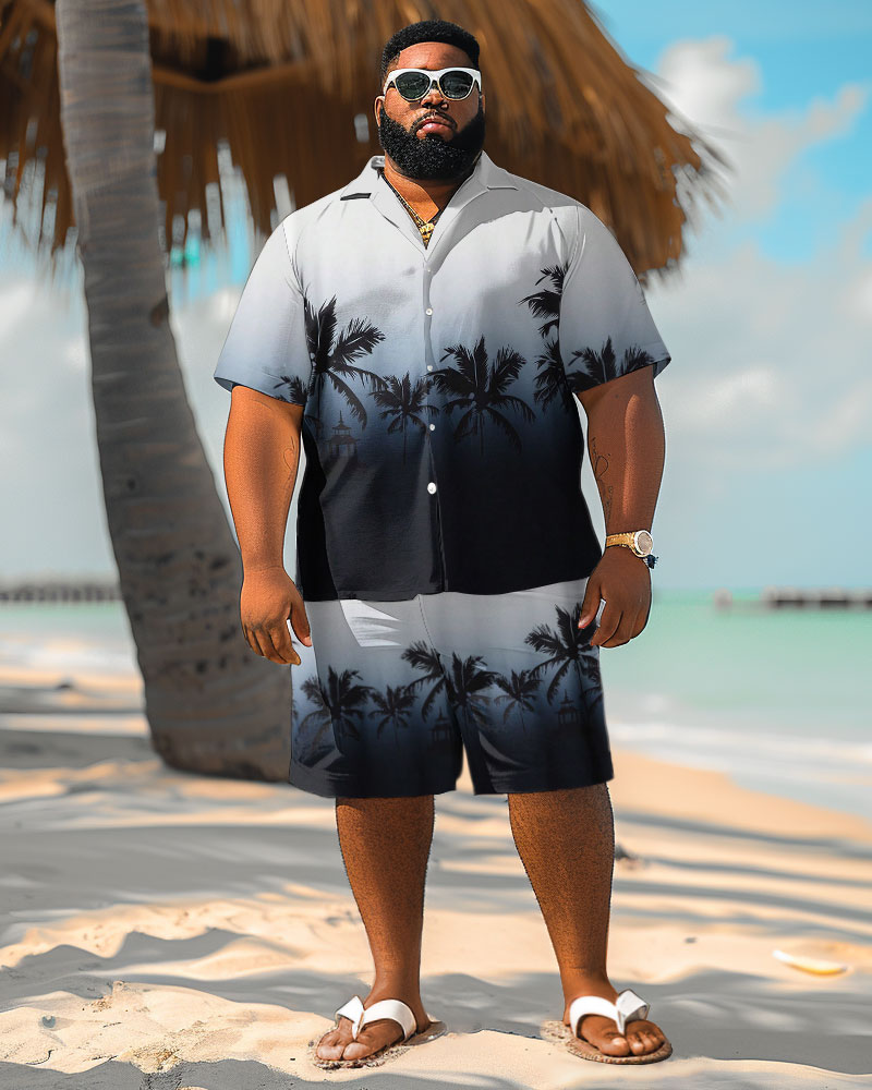 Men's Plus Size Hawaiian Gradient Coconut Print Shirt Shorts Suit