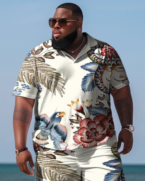 Men's Plus Size Hawaiian Art Floral Shirt Shorts Two Piece Set