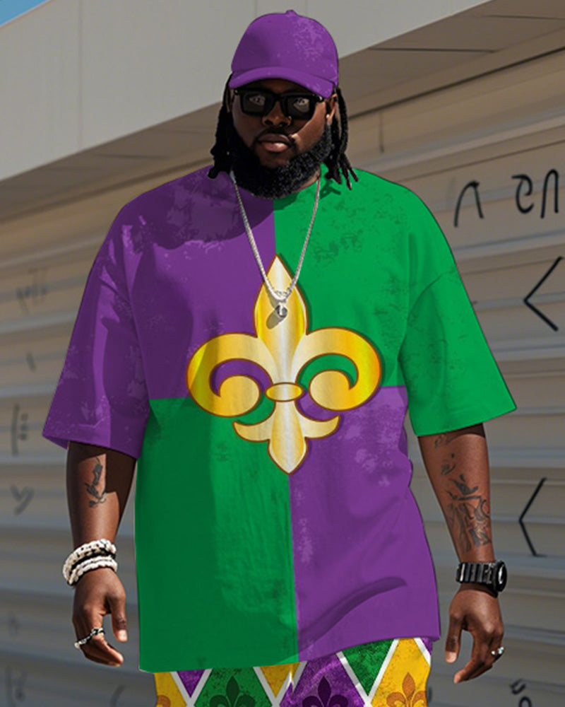 Men's Plus Size Orleans Mardi Gras Colorblock Print T-Shirt Trousers Suit