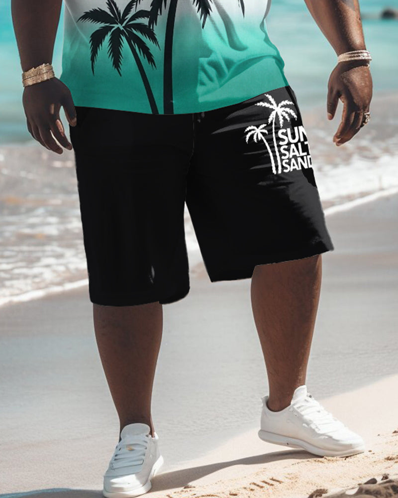 Men's Plus Size Hawaiian Gradient Floral Print Tank Shorts Suit