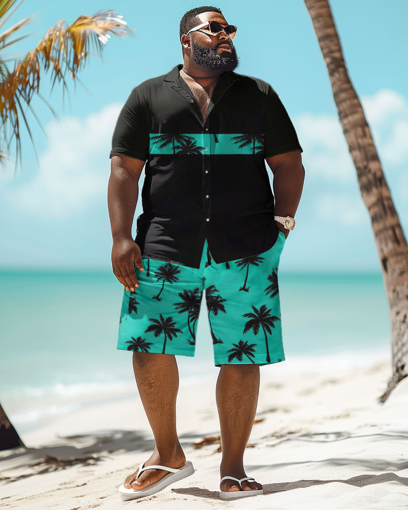 Men's Plus Size Hawaiian Coconut Tree Print Shirt Shorts Suit