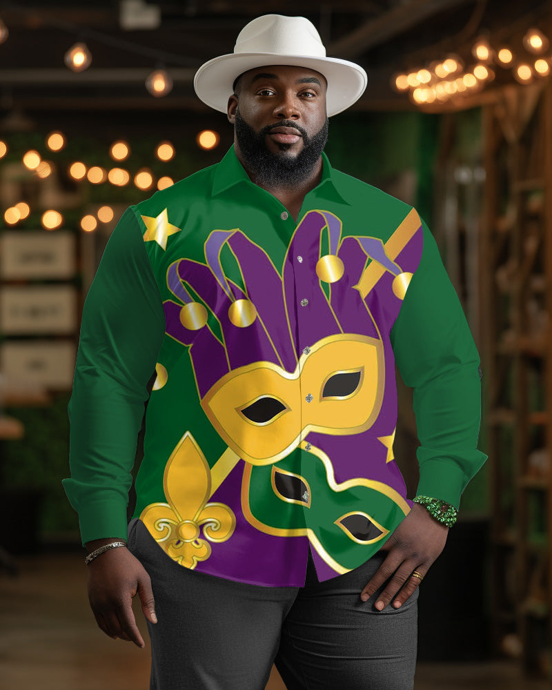 Men's Plus Size Mardi Gras Carnival Celebration for Free Casual Long Sleeve Shirt