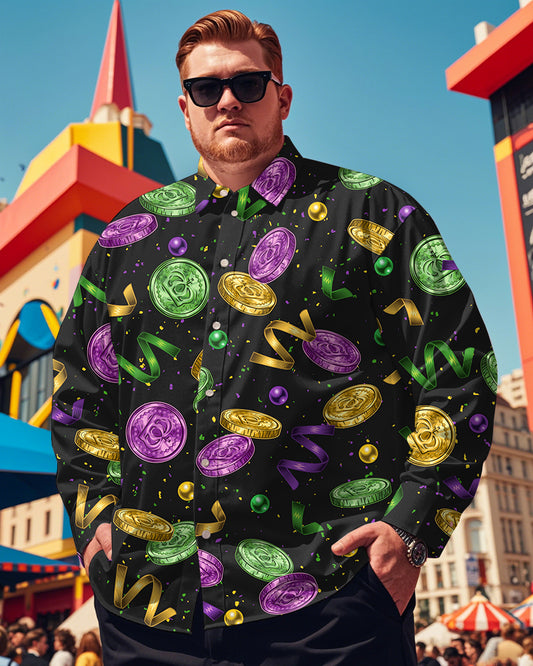 Men's Plus Size Carnival Coin Printed Long Sleeve Shirt