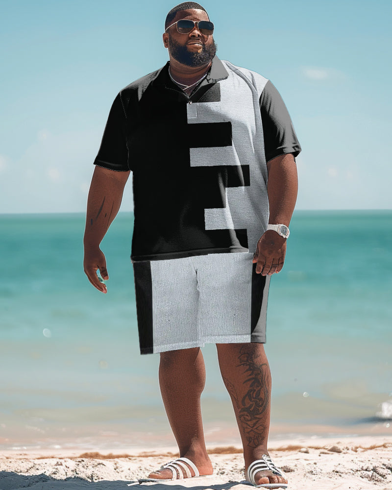 Men's Plus Size Hawaiian Simple Colorblock Polo Shirt Shorts Suit