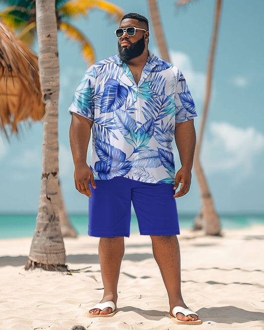 Men's Plus Size Hawaiian Fashion Plant Print Shirt Shorts Suit