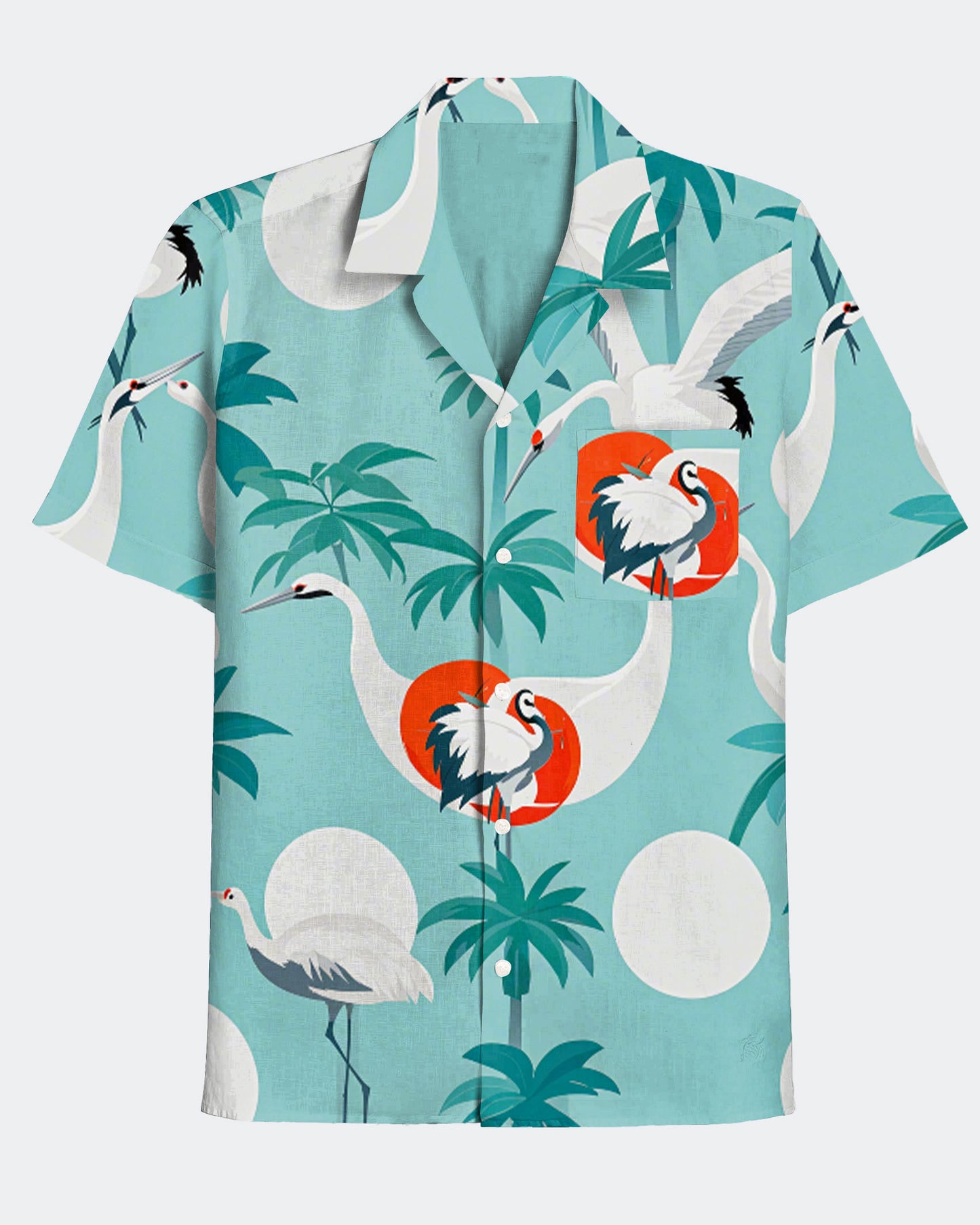 Men's Hawaiian Red-crowned Crane Print Short Sleeve Shirt