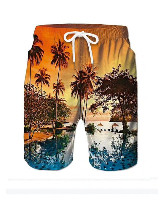 Coconut Tree Beach Quick-drying Fabric Swimming Trunks Big Men's