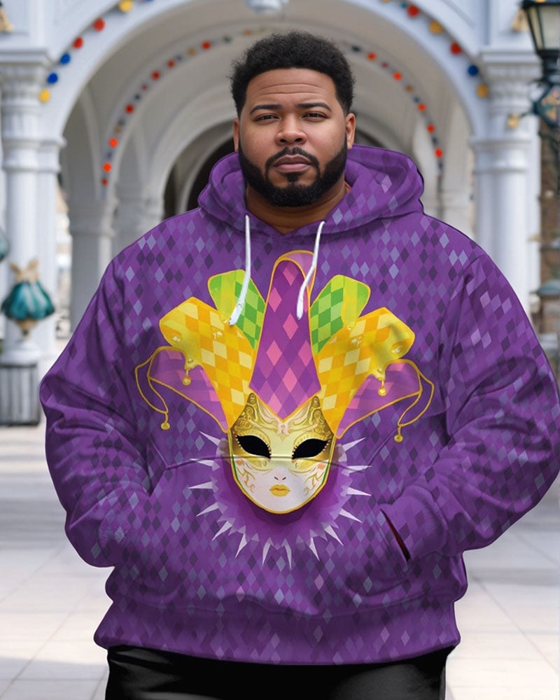 Men's Plus Size Carnival Purple Gradient Diamond Print Hoodie Sweatshirt